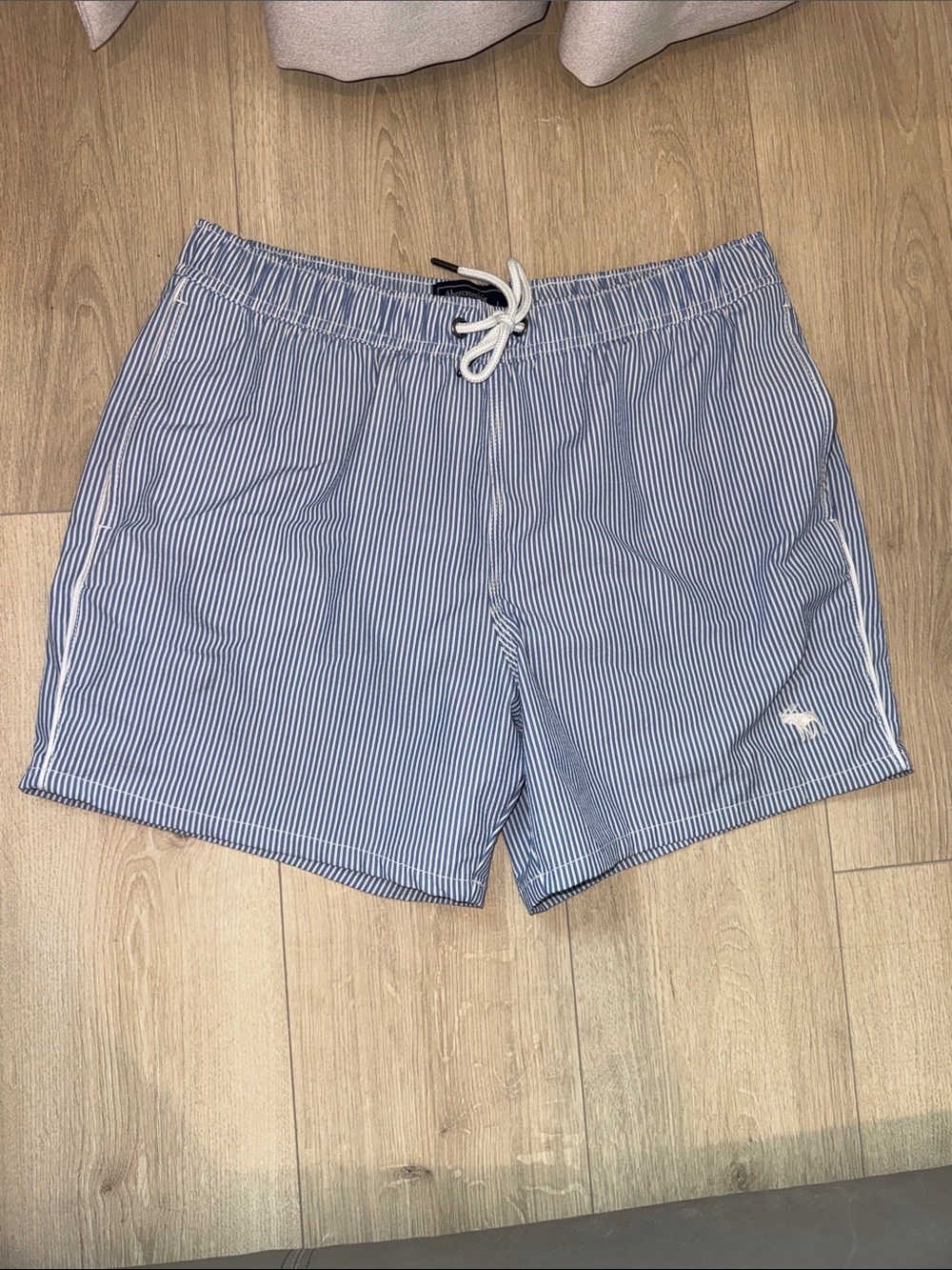 Abercrombie & Fitch Navy and White Pinstripe Swim Trunks